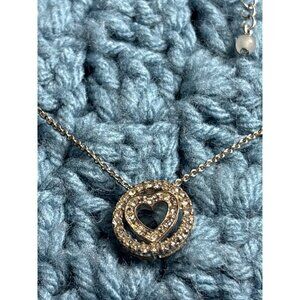 Vintage Avon Dainty Clear Rhinestone Heart Circle Pendant Necklace Silvertone